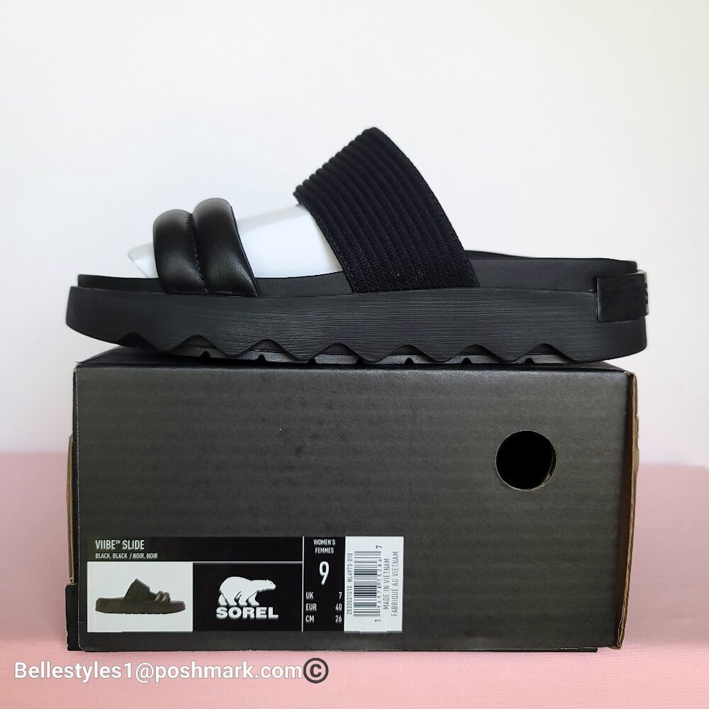 SOREL Viibe Fabric & Leather Platform Two-Straps Slip-On Slide- Women’s Size 9.⭐ - Picture 16 of 16